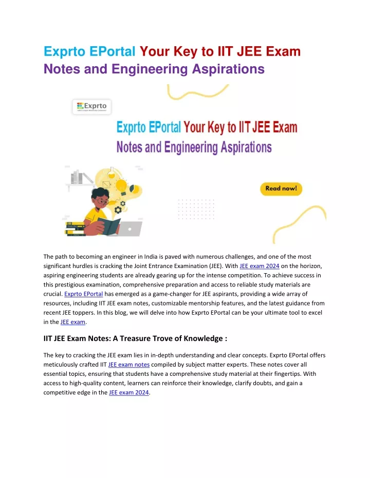 exprto eportal your key to iit jee exam notes