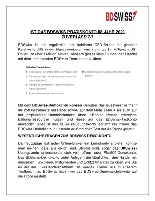 IST DAS BDSWISS PRAXISKONTO IM JAHR 2023 ZUVERLÄSSIG