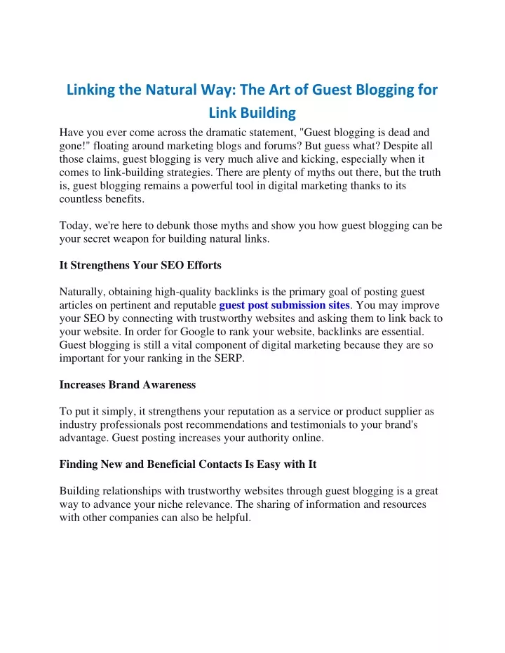 linking the natural way the art of guest blogging