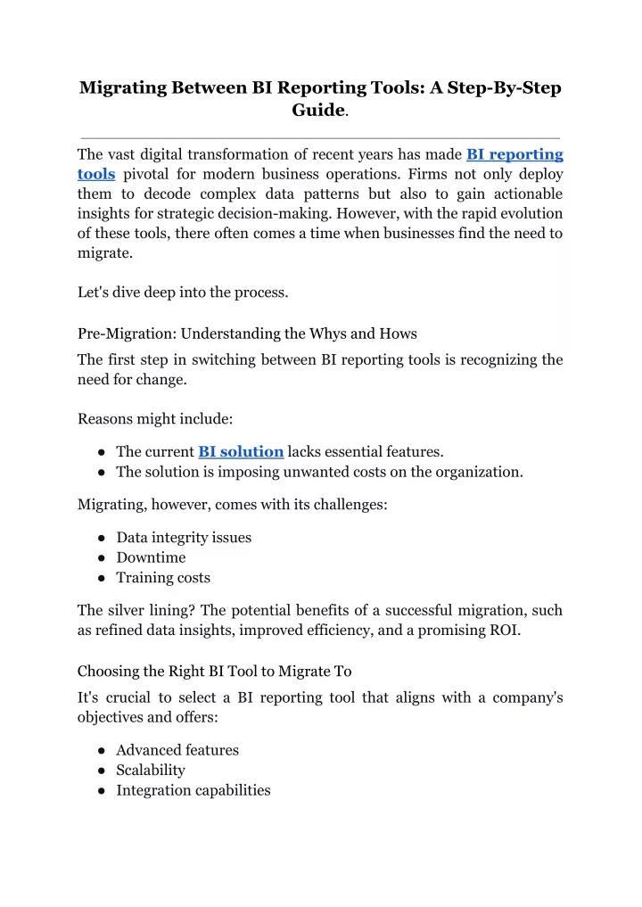 migrating between bi reporting tools a step