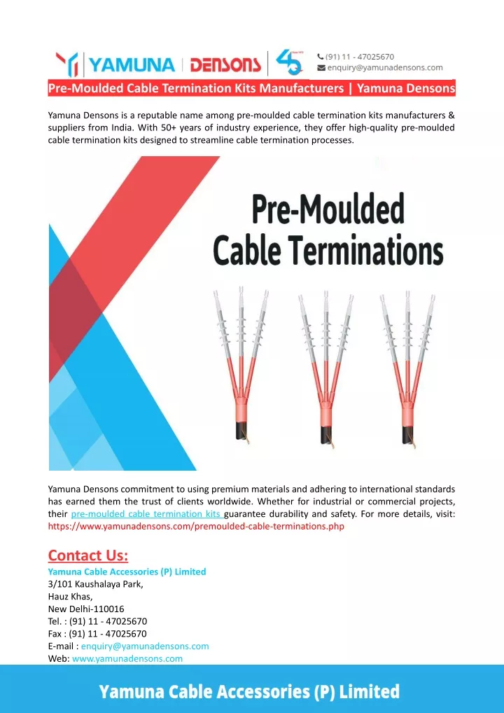 pre moulded cable termination kits manufacturers