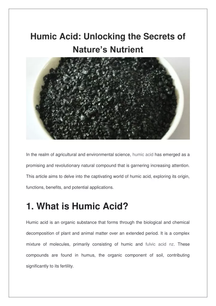 humic acid unlocking the secrets of nature