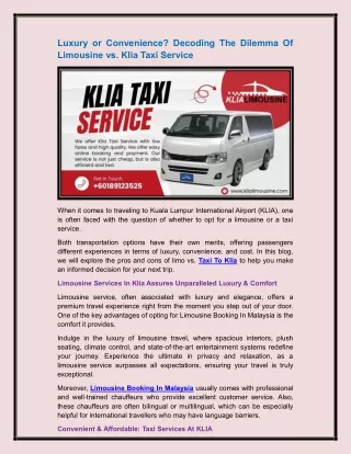 Klia Taxi Service