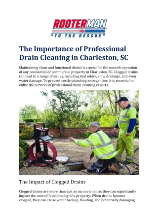The Importance of Professional Drain Cleaning in Charleston, SC