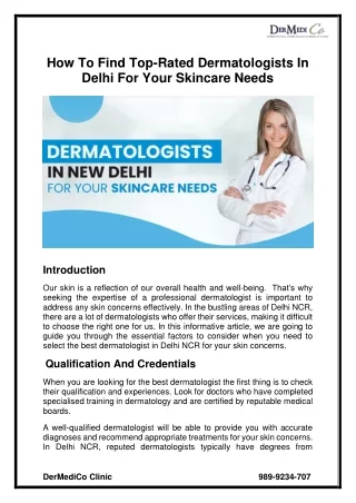How To find Top-Rated Dermatologists In Delhi For Your Skincare Needs