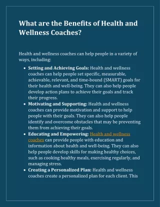 What are the Benefits of Health and Wellness Coaches?