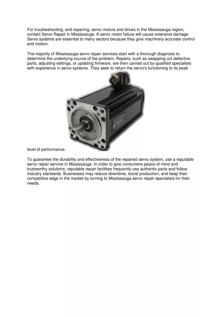 for troubleshooting and repairing servo motors