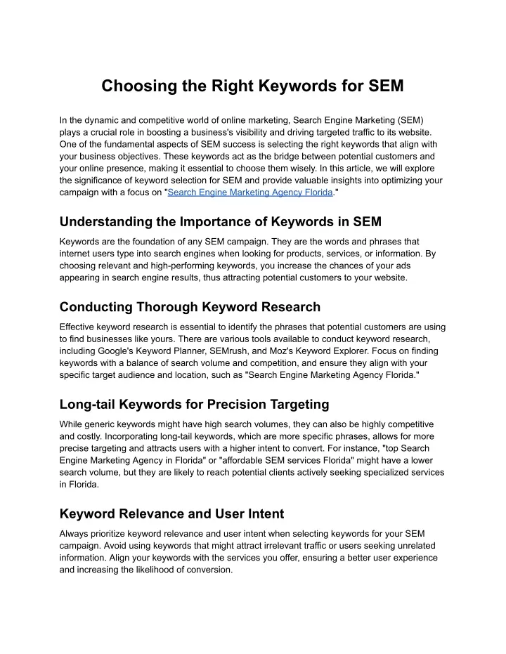 choosing the right keywords for sem