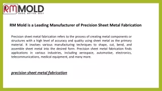 RM Mold is a Leading Manufacturer of Precision Sheet Metal Fabrication