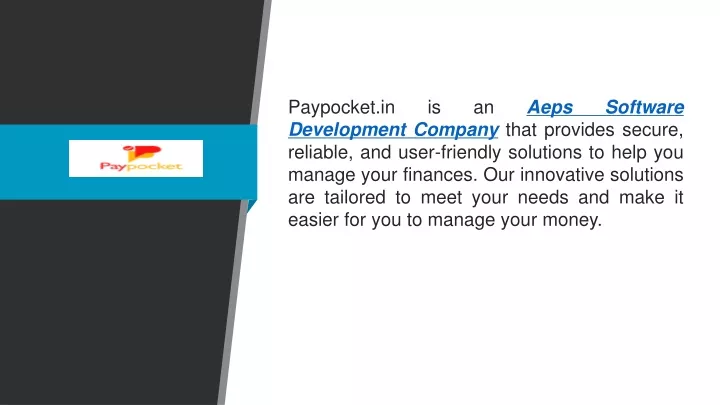 paypocket in is an aeps software development