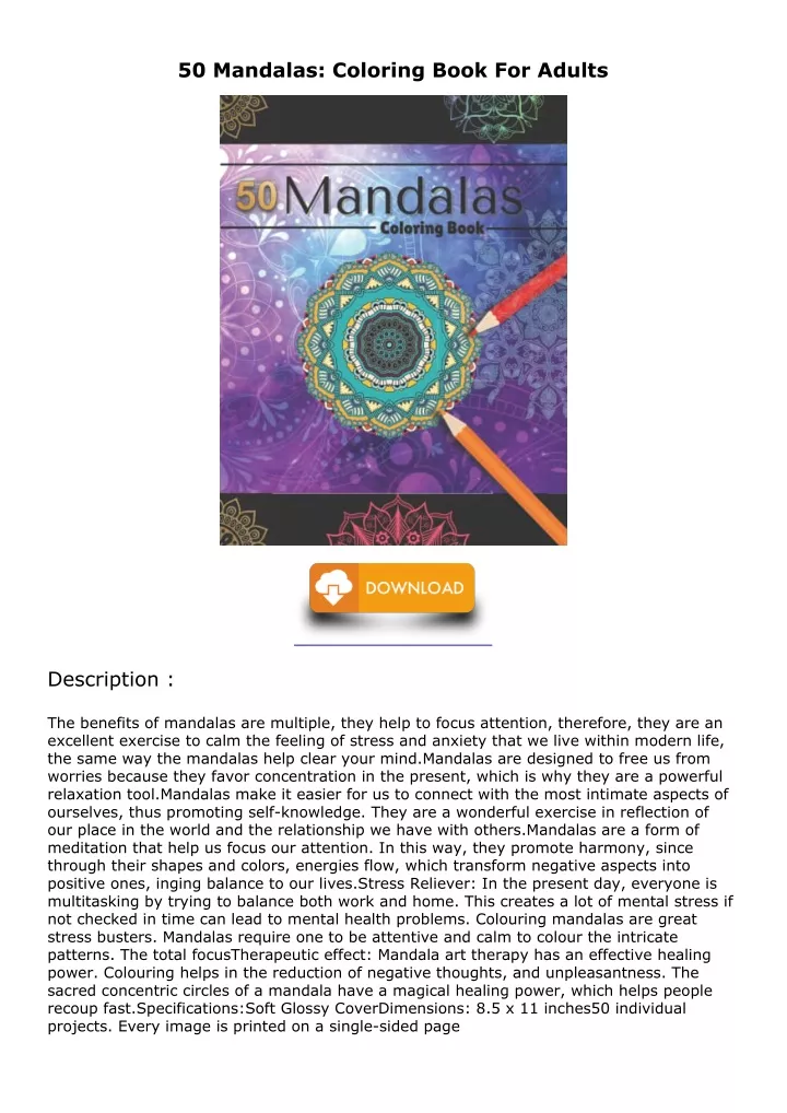 50 mandalas coloring book for adults