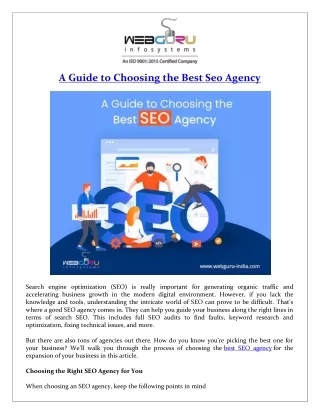 A Guide to Choosing the Best Seo Agency
