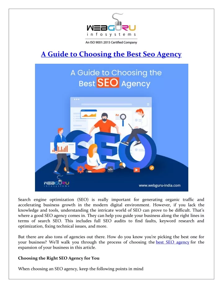 a guide to choosing the best seo agency