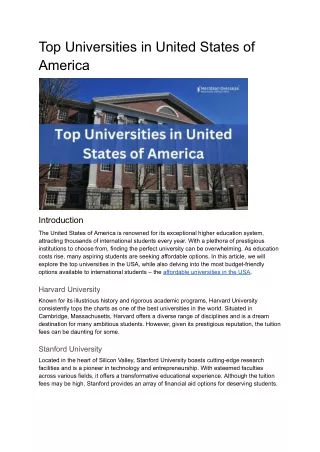 Top Universities in United States of America