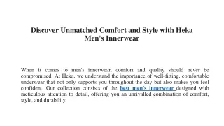 Discover Unmatched Comfort and Style with Heka Men's Innerwear