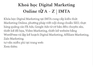 Khoá học Digital Marketing Online từ A - Z | IMTA