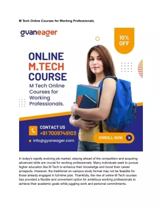 Online MTech Courses for Working Professionals