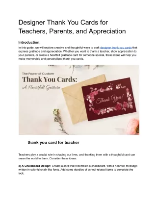 Designer Thank You Cards for Teachers, Parents, and Appreciation