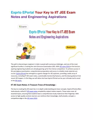 Exprto EPortal Your Key to IIT JEE Exam Notes and Engineering Aspirations