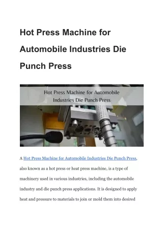 Hot Press Machine for Automobile Industries Die Punch Press