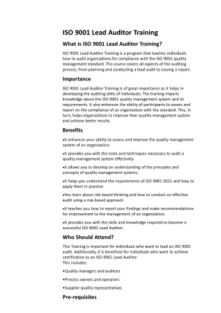 iso 9001 lead auditor training what is iso 9001