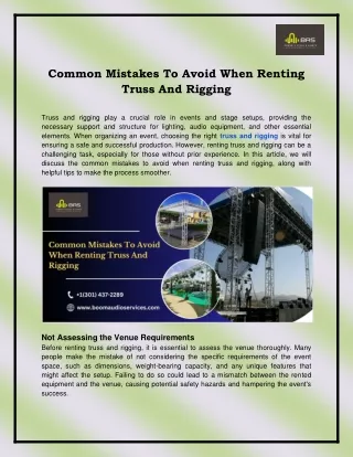 Common Mistakes To Avoid When Renting Truss And Rigging