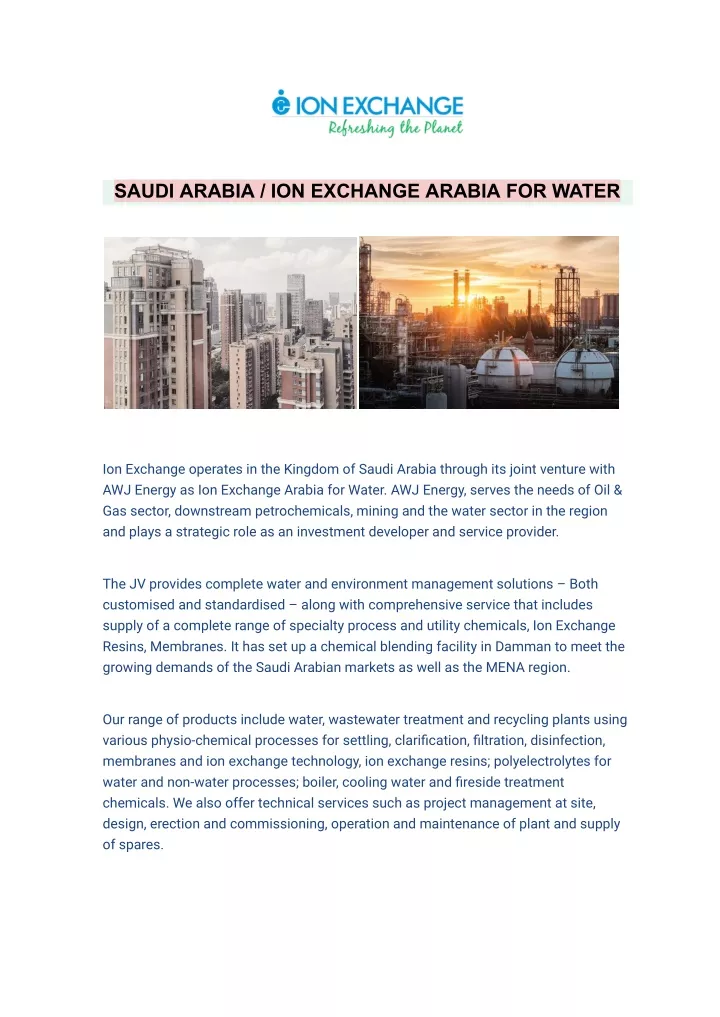 saudi arabia ion exchange arabia for water