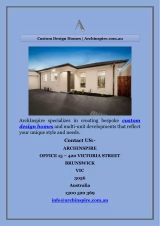 Custom Design Homes | Archinspire.com.au