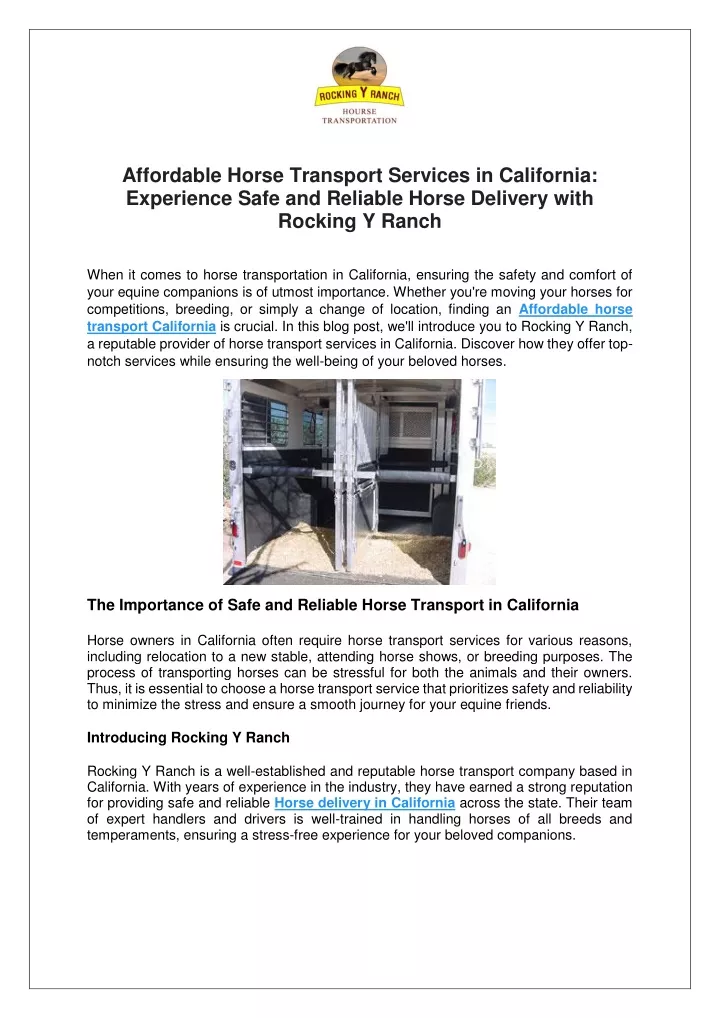 affordable horse transport services in california