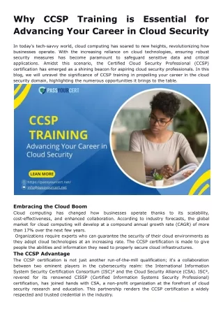 Why CCSP Training is Essential for Advancing Your Career in Cloud Security