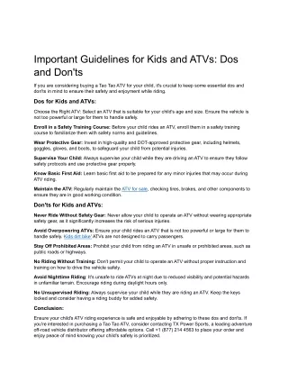 Important Guidelines for Kids and ATVs