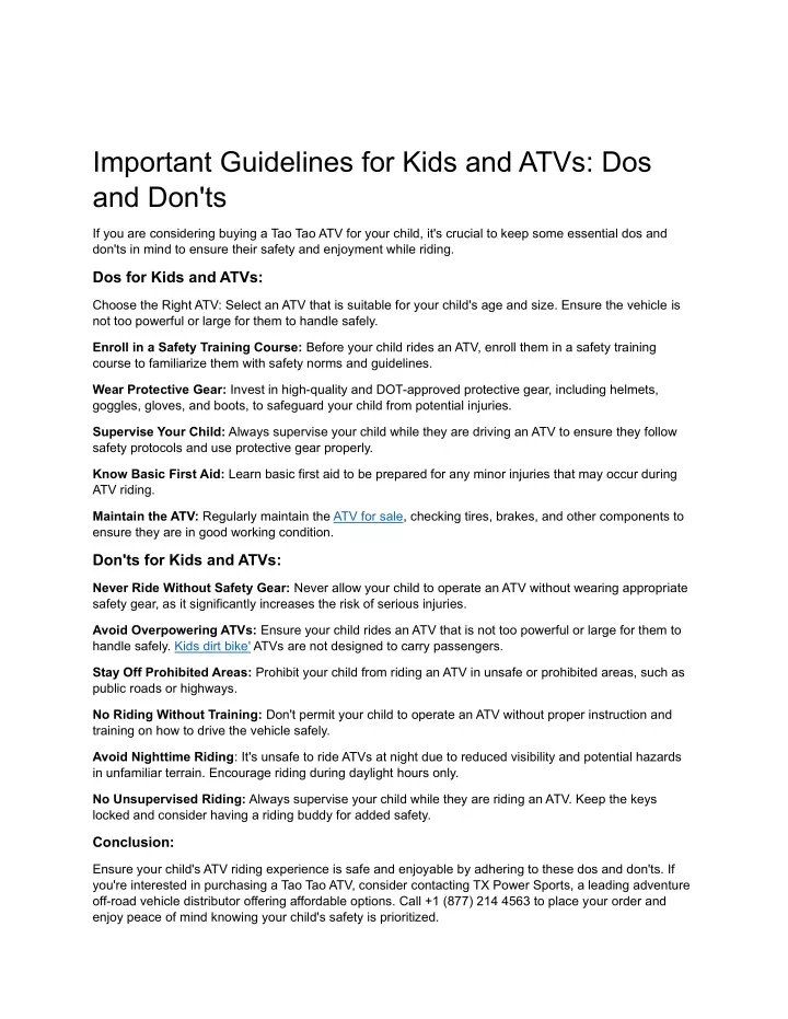 important guidelines for kids and atvs