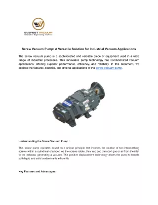 Screw Vacuum Pump_ A Versatile Solution for Industrial Vacuum Applications