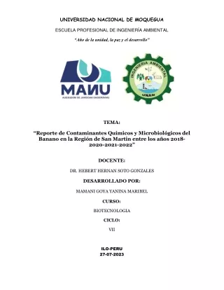 Informe de Reporte de Contaminantes del Banano en la Región de San Martin