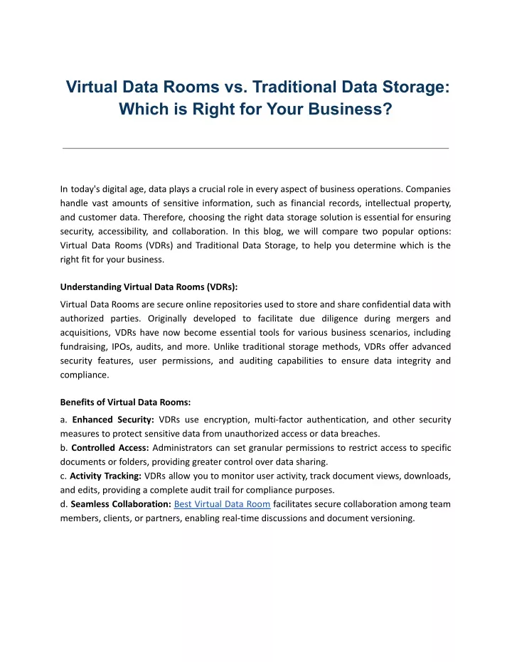 virtual data rooms vs traditional data storage