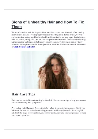 Signs of Unhealthy Hair and How To Fix Them