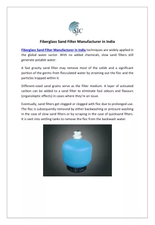 Fiberglass Sand Filter Manufacturer in India