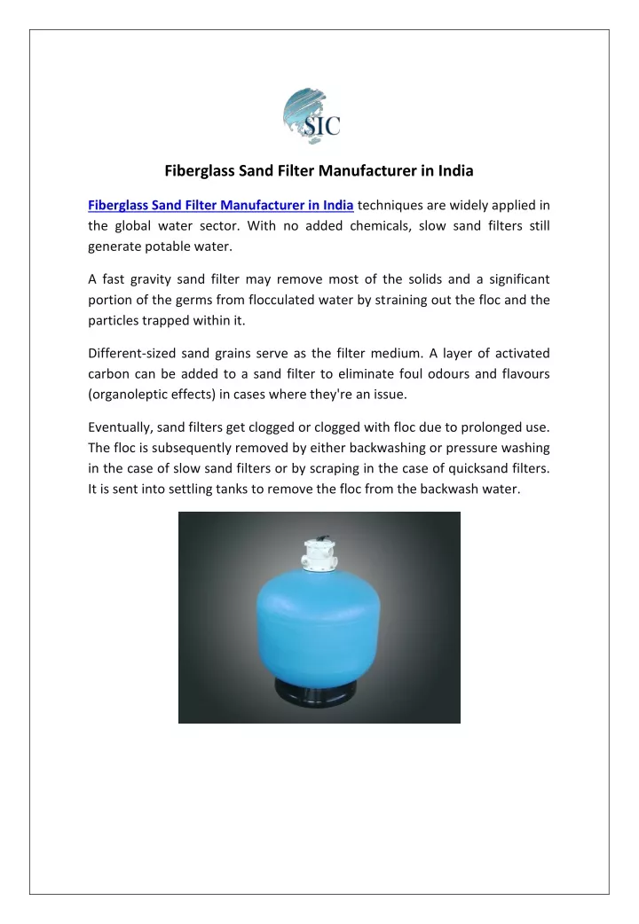 fiberglass sand filter manufacturer in india