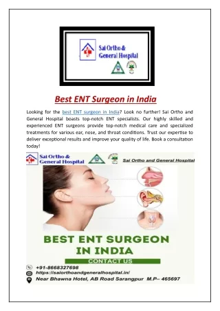 Best ENT Surgeon in India | Sai Ortho