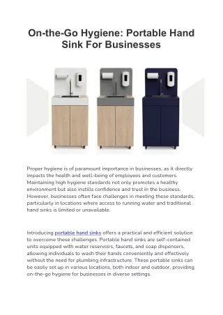 on the go hygiene portable hand sink