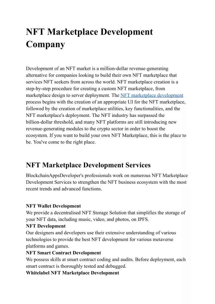 nft marketplace development company