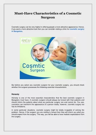Must-Have Characteristics of a Cosmetic Surgeon