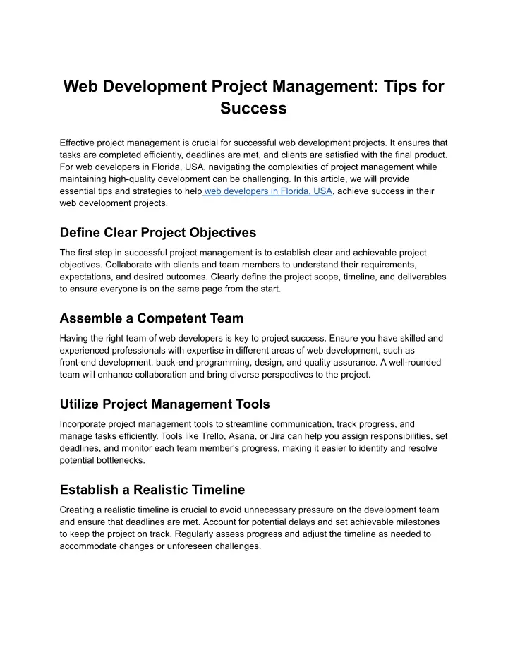web development project management tips