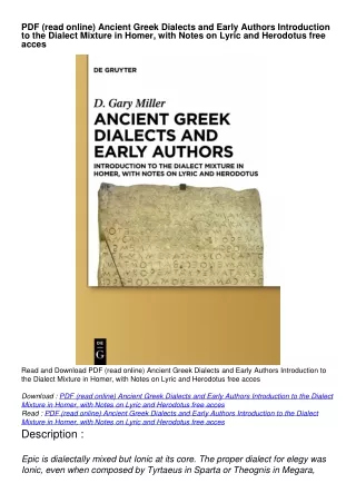 PDF (read online) Ancient Greek Dialects and Early Authors  Introduction to th
