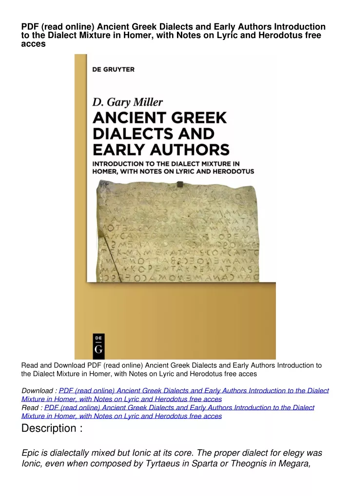 pdf read online ancient greek dialects and early