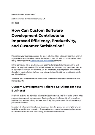 How Can Custom Software Development Contribute to Improved Efficiency, Productivity, and Customer Satisfaction