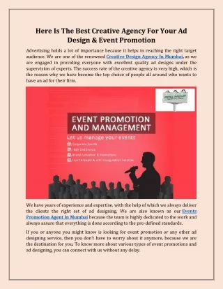 Events Promotions Agent In Mumbai