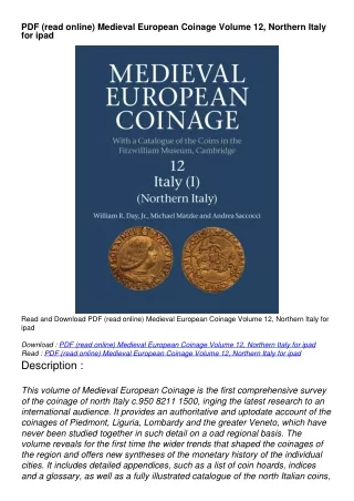 PDF (read online) Medieval European Coinage  Volume 12, Northern Italy for ipa