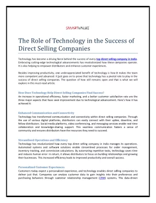 The Role of Technology in the Success of Direct Selling Companies