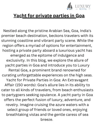 Yacht for private parties in Goa